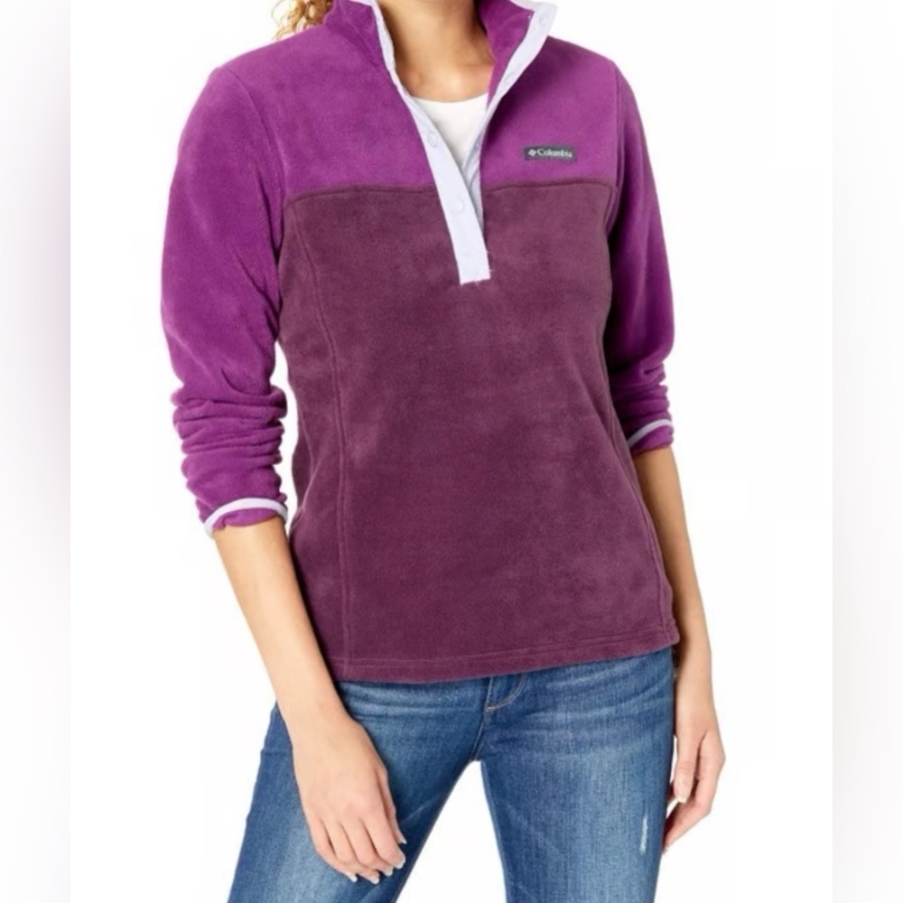 🖤COLUMBIA WOMENS TWO-TONE PURPLE FLEECE PULLOVER SIZE M🖤